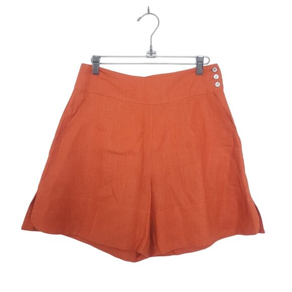 BIASA 100% Linen High Waisted Trouser Shorts Size M Orange Resort Beach Preppy - Picture 1 of 9